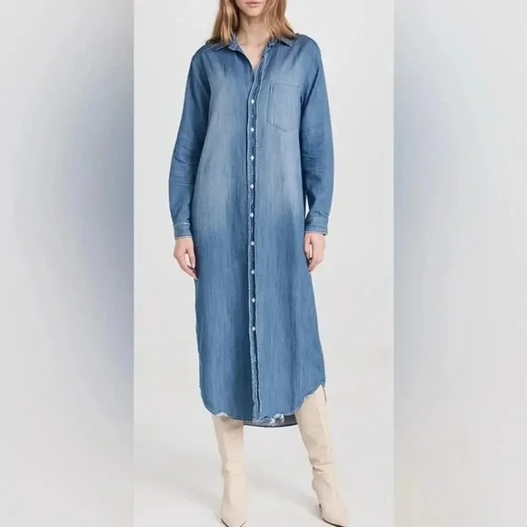 Frank & Eileen Rory Maxi Long Shirtdress Dress Famous Denim Blue Medium - Picture 2 of 16